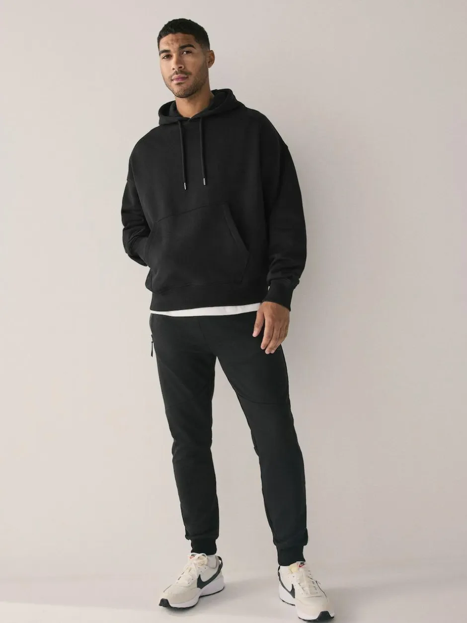 Next Oversized Heavyweight Cotton Rich Jersey Hoodie Black