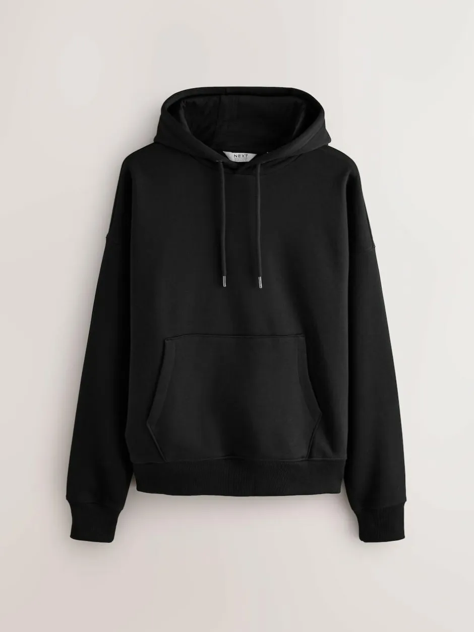 Next Oversized Heavyweight Cotton Rich Jersey Hoodie Black