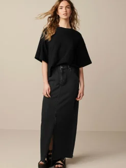 Next Black Oversized Relaxed Fit Boxy Heavyweight Crew Neck T-Shirt Outlet