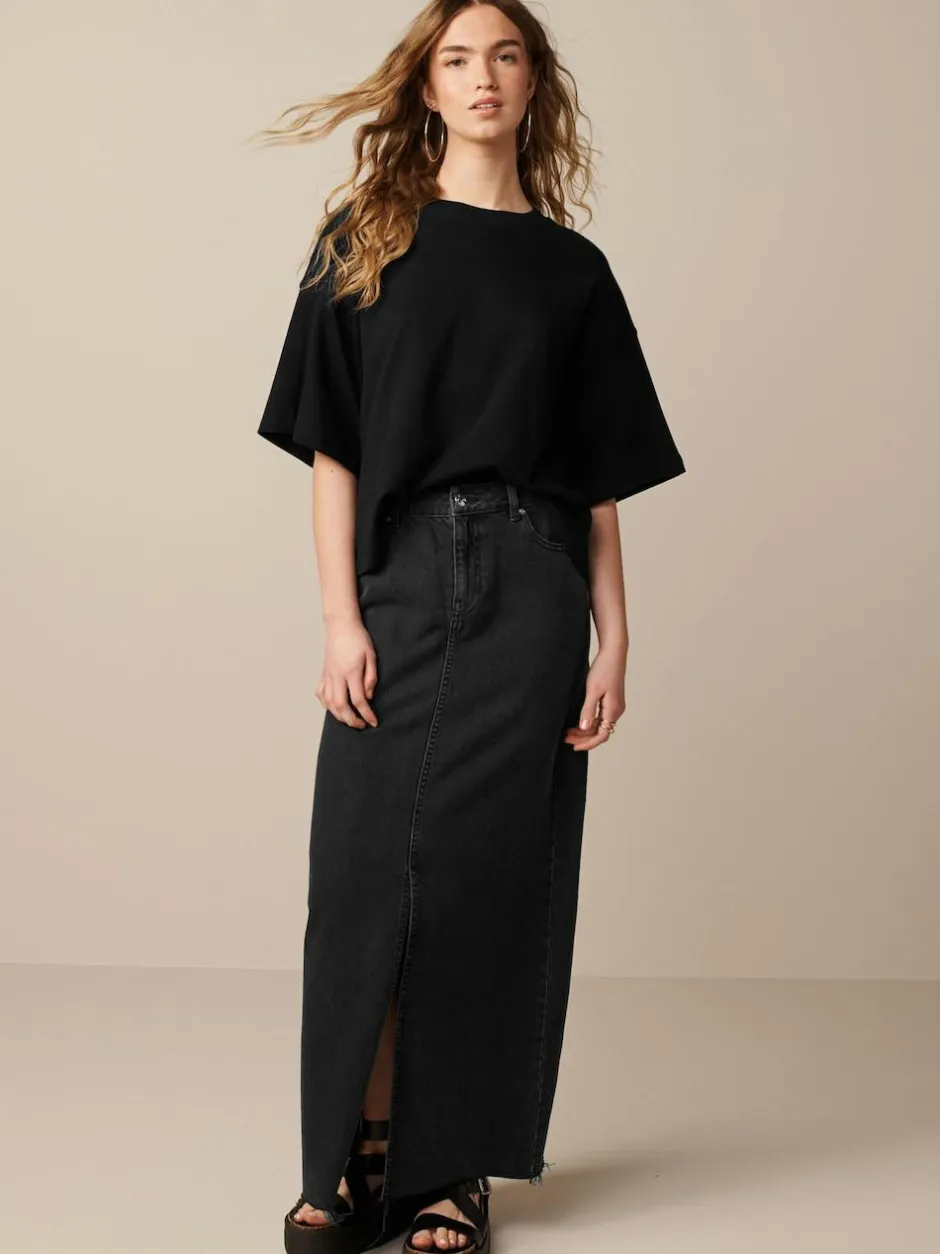 Next Black Oversized Relaxed Fit Boxy Heavyweight Crew Neck T-Shirt Outlet