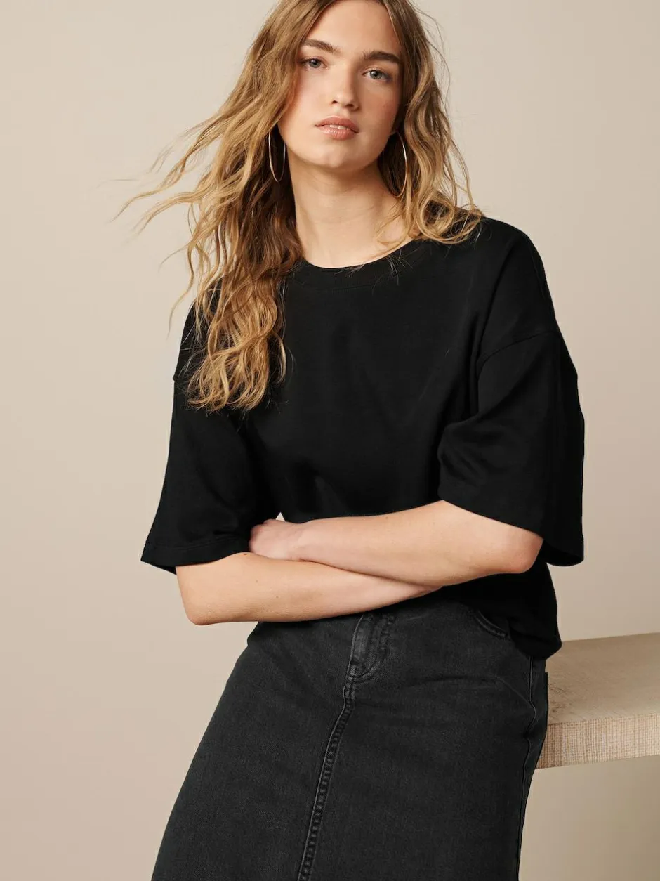 Next Black Oversized Relaxed Fit Boxy Heavyweight Crew Neck T-Shirt Outlet
