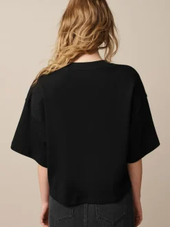 Next Black Oversized Relaxed Fit Boxy Heavyweight Crew Neck T-Shirt Outlet