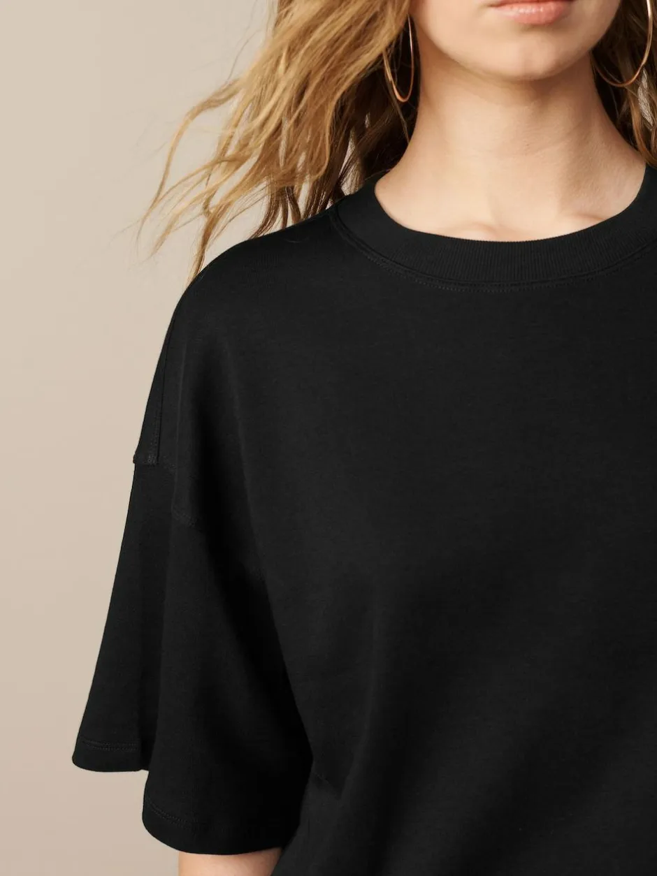 Next Black Oversized Relaxed Fit Boxy Heavyweight Crew Neck T-Shirt Outlet