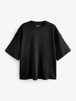 Next Black Oversized Relaxed Fit Boxy Heavyweight Crew Neck T-Shirt Outlet