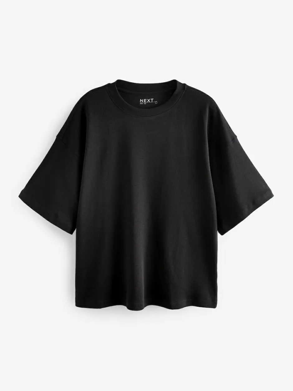 Next Black Oversized Relaxed Fit Boxy Heavyweight Crew Neck T-Shirt Outlet