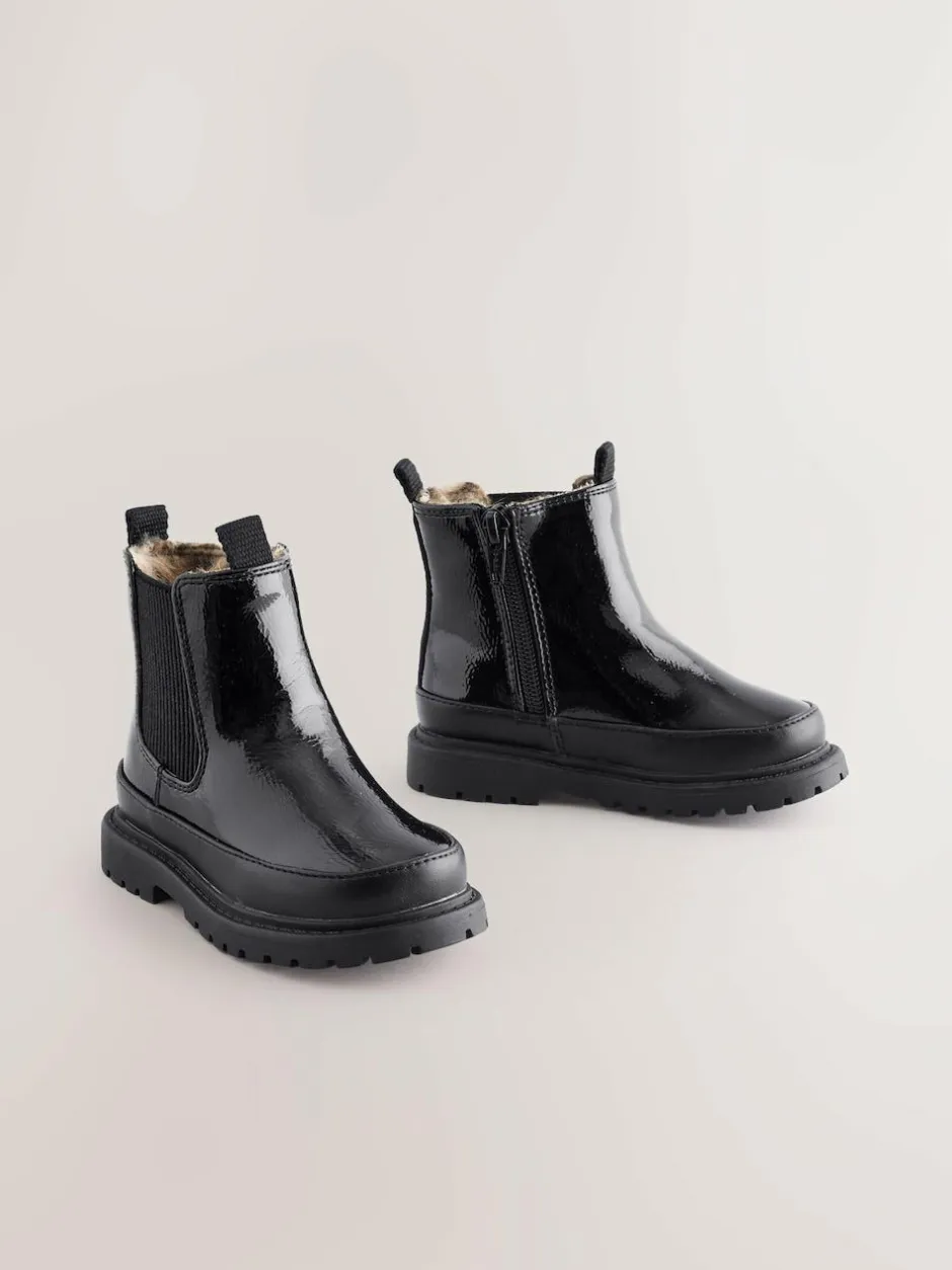 Next Chunky Chelsea Ankle Boots Black Patent Discount