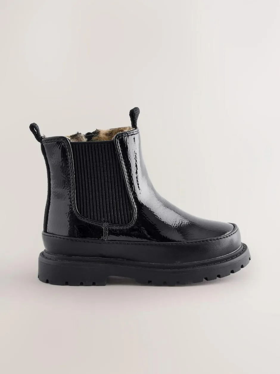 Next Chunky Chelsea Ankle Boots Black Patent Discount