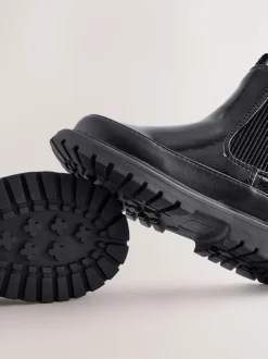 Next Chunky Chelsea Ankle Boots Black Patent Discount