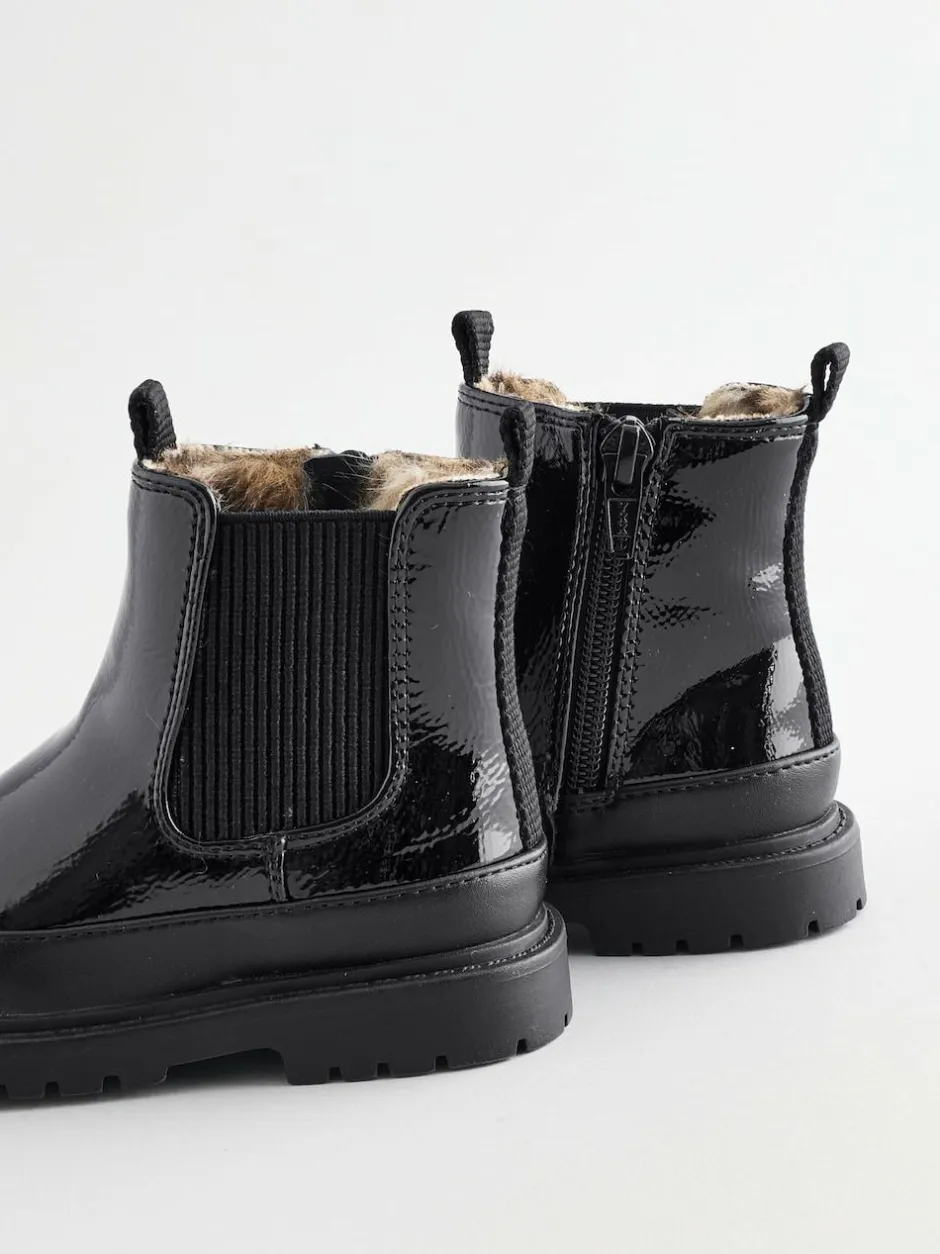 Next Chunky Chelsea Ankle Boots Black Patent Discount