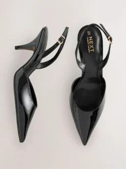 Next Forever Comfort® Pointed Toe Curvy Slingback Heels Black Patent Hot