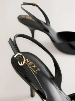 Next Forever Comfort® Pointed Toe Curvy Slingback Heels Black Patent Hot
