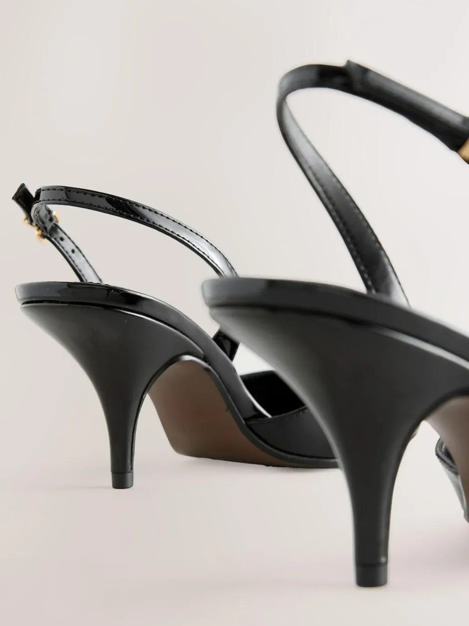 Next Forever Comfort® Pointed Toe Curvy Slingback Heels Black Patent Hot