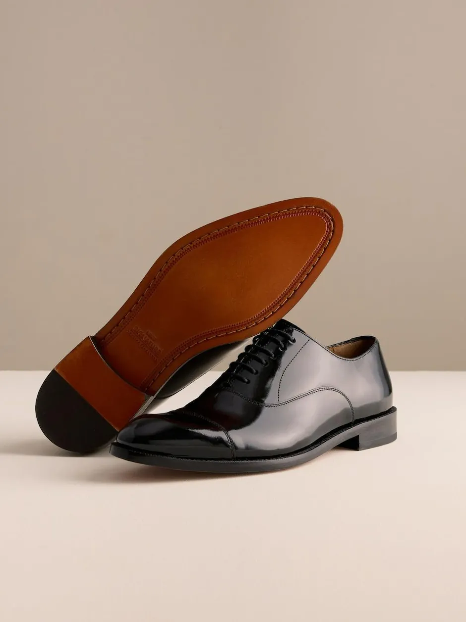 Next Black Patent Leather Oxford Toe Cap Shoes New