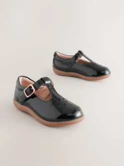 Next Standard Fit (F) First Walker T-Bar Touch Fastening Shoes Black Patent Leather Discount