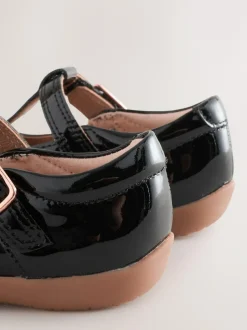 Next Standard Fit (F) First Walker T-Bar Touch Fastening Shoes Black Patent Leather Discount