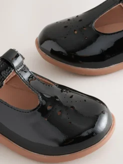 Next Standard Fit (F) First Walker T-Bar Touch Fastening Shoes Black Patent Leather Discount