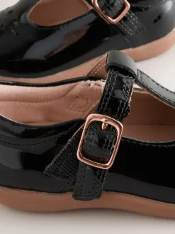Next Standard Fit (F) First Walker T-Bar Touch Fastening Shoes Black Patent Leather Discount