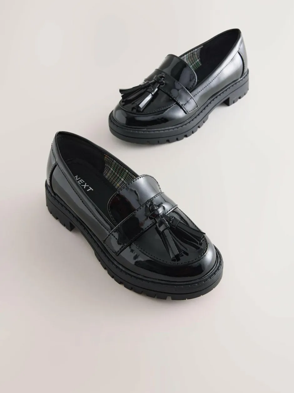 Next Black Patent School Chunky Tassel Loafers Online