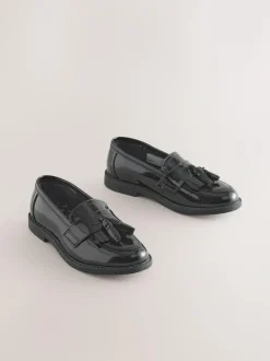 Next Standard Fit (F) Leather Tassel Loafer School Shoes Black Patent Outlet