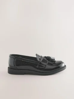 Next Standard Fit (F) Leather Tassel Loafer School Shoes Black Patent Outlet