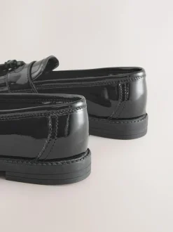 Next Standard Fit (F) Leather Tassel Loafer School Shoes Black Patent Outlet