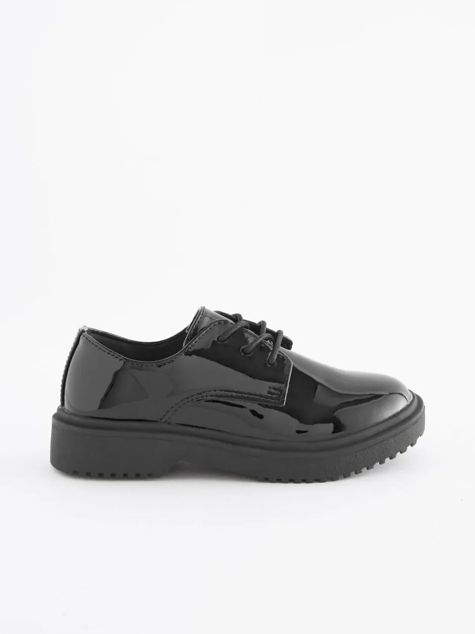 Next Black Patent Standard Fit (F) School Chunky Lace-Up Shoes New