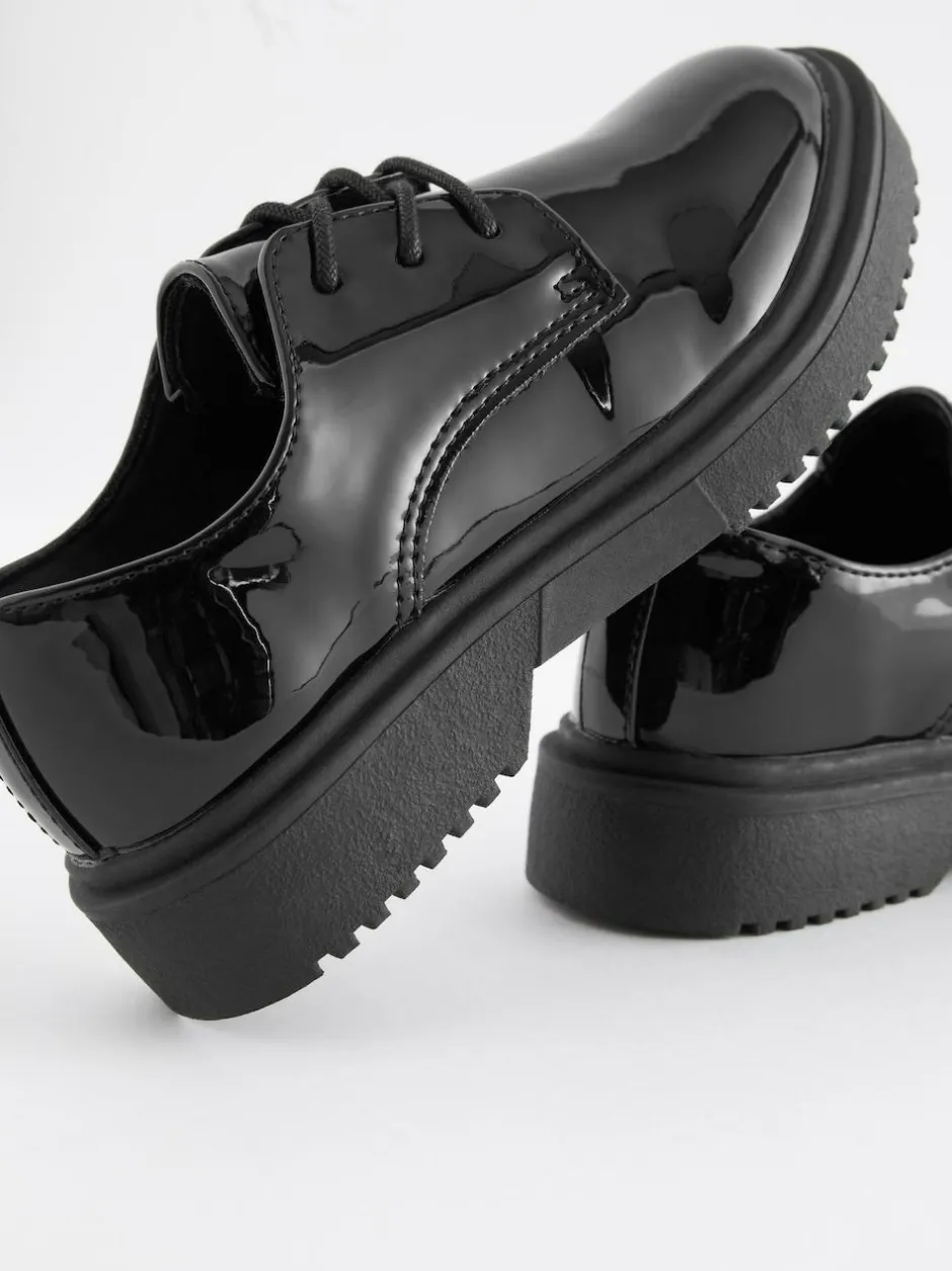 Next Black Patent Standard Fit (F) School Chunky Lace-Up Shoes New