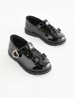 Next Standard Fit (F) School Junior Bow T-Bar Shoes Black Patent Hot
