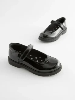Next Black Patent Standard Fit (F) School Leather Chunky Mary Jane Shoes Hot
