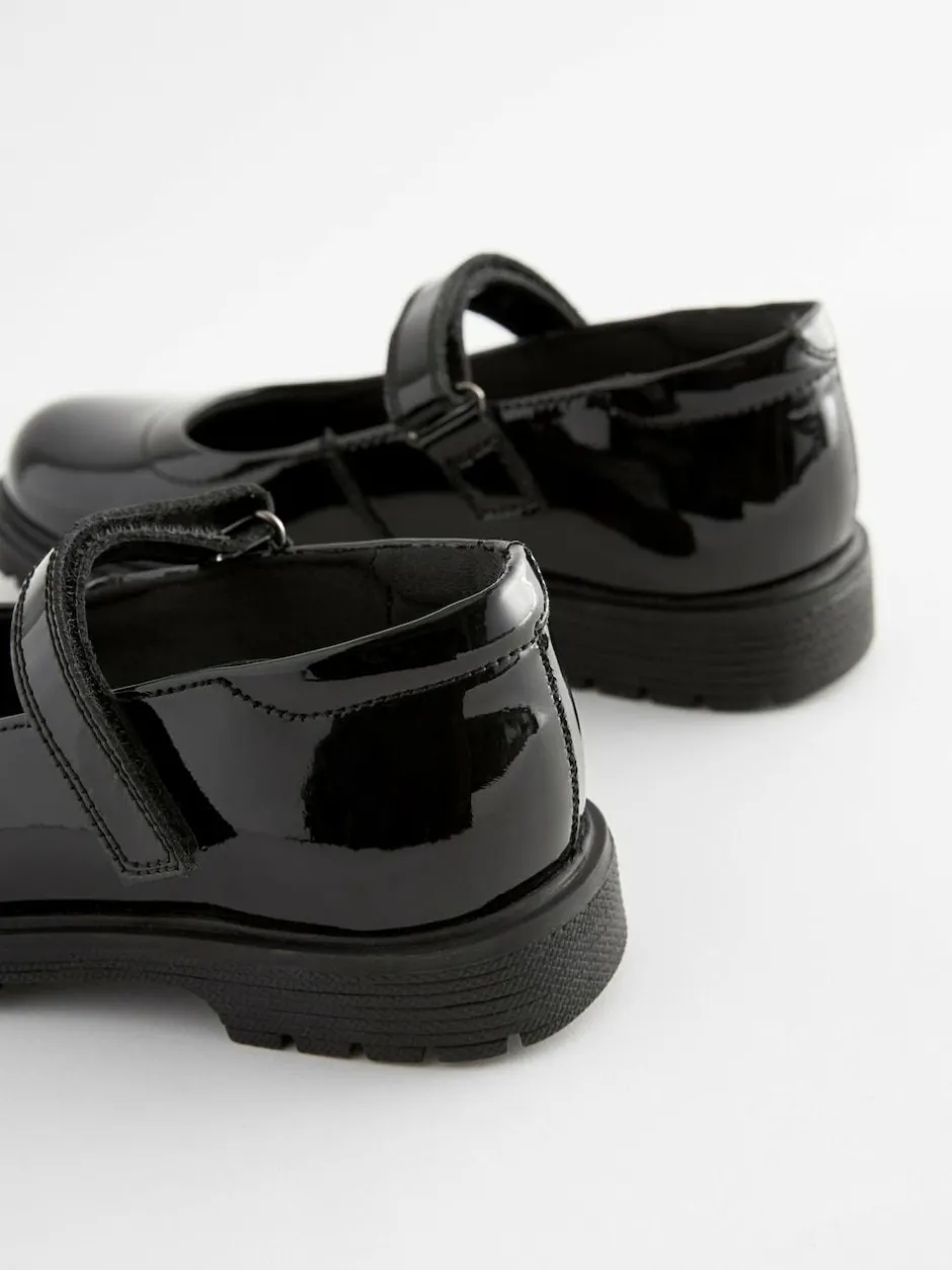 Next Black Patent Standard Fit (F) School Leather Chunky Mary Jane Shoes Hot