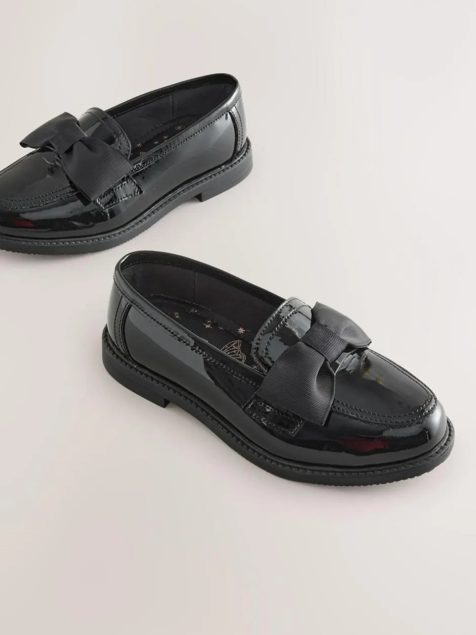 Next Black Patent Standard Fit (F) Leather Bow Loafer School Shoes Outlet