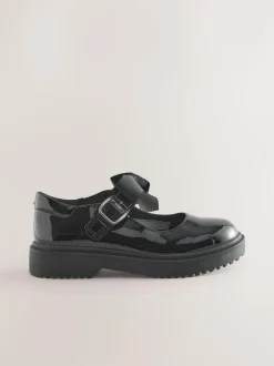 Next Standard Fit (F) Bow Chunky Mary Jane School Shoes Black Patent Discount