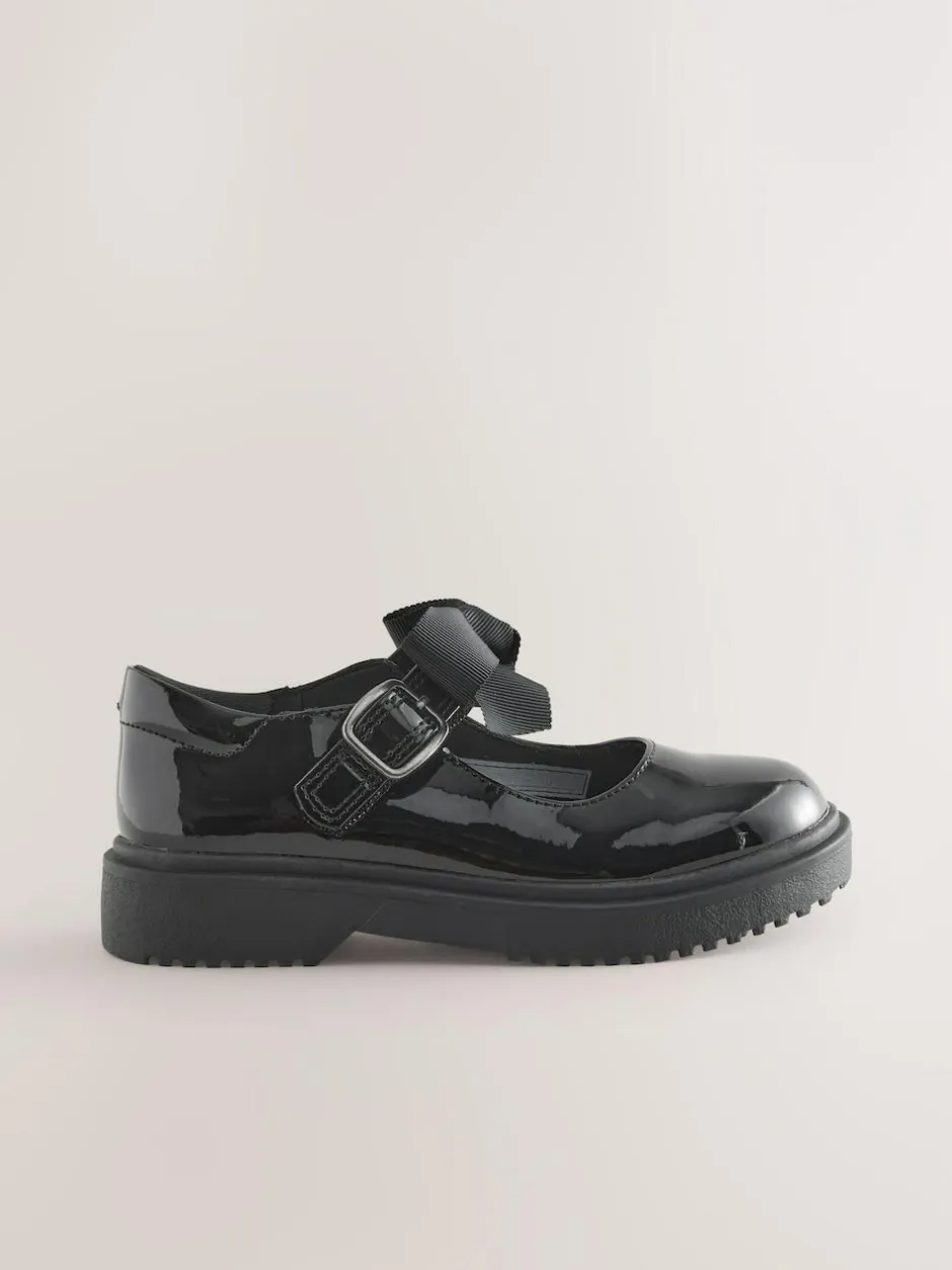 Next Standard Fit (F) Bow Chunky Mary Jane School Shoes Black Patent Discount