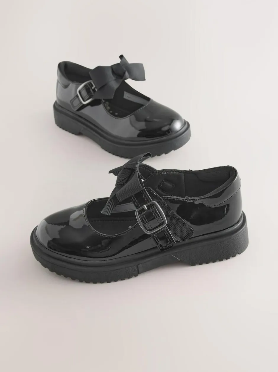 Next Standard Fit (F) Bow Chunky Mary Jane School Shoes Black Patent Discount