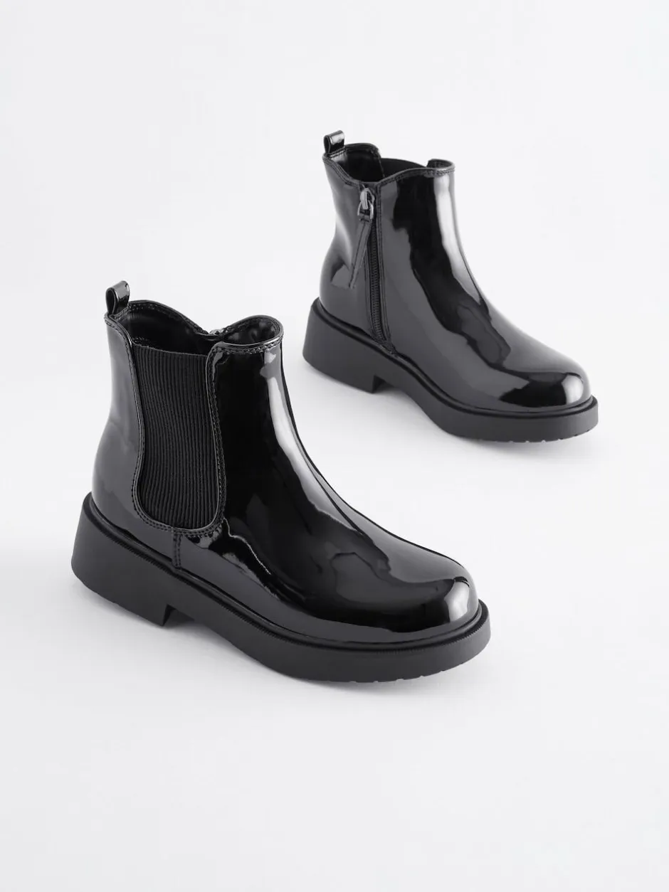 Next Standard Fit (F) Chelsea Ankle Boots Black Patent Outlet