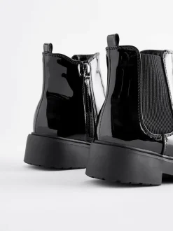 Next Standard Fit (F) Chelsea Ankle Boots Black Patent Outlet