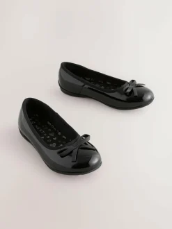 Next Standard Fit (F) Leather Ballerina School Shoes Black Patent Clearance