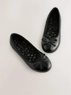 Next Standard Fit (F) Leather Ballerina School Shoes Black Patent Clearance