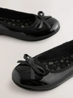 Next Standard Fit (F) Leather Ballerina School Shoes Black Patent Clearance