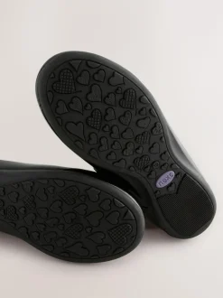 Next Standard Fit (F) Leather Ballerina School Shoes Black Patent Clearance