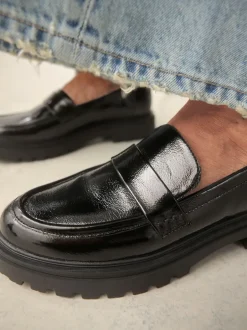 Next Standard/Wide Fit Chunky Loafers Black Patent Hot