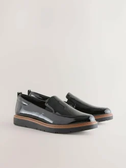 Next Standard/Wide Fit Forever Comfort® Slip On Clean Chunky Sole Loafers Black Patent Clearance