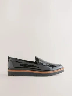 Next Standard/Wide Fit Forever Comfort® Slip On Clean Chunky Sole Loafers Black Patent Clearance