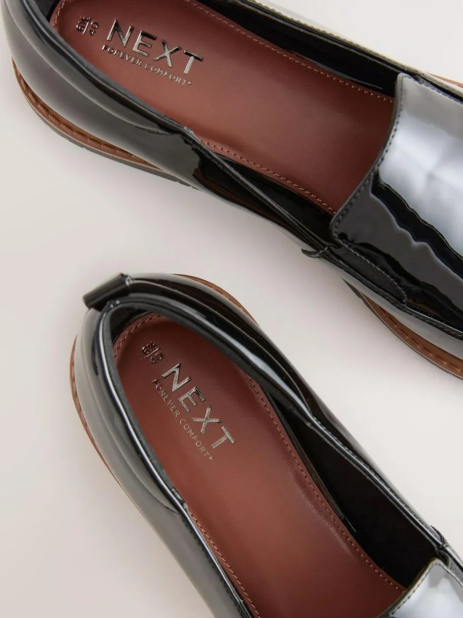 Next Standard/Wide Fit Forever Comfort® Slip On Clean Chunky Sole Loafers Black Patent Clearance