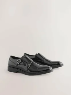 Next Black Patent Toecap Double Monk Shoes Sale