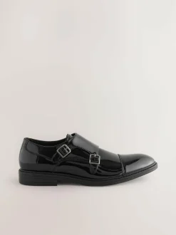 Next Black Patent Toecap Double Monk Shoes Sale
