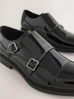 Next Black Patent Toecap Double Monk Shoes Sale