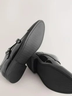 Next Black Patent Toecap Double Monk Shoes Sale