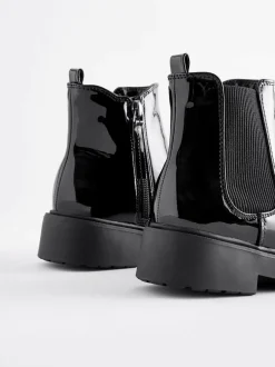 Next Wide Fit (G) Chelsea Ankle Boots Black Patent Discount