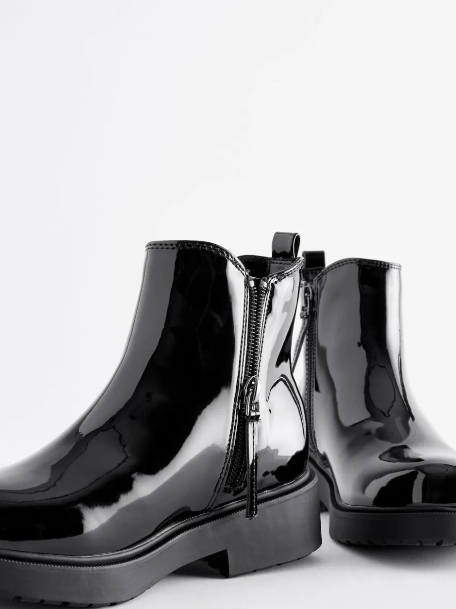 Next Wide Fit (G) Chelsea Ankle Boots Black Patent Discount